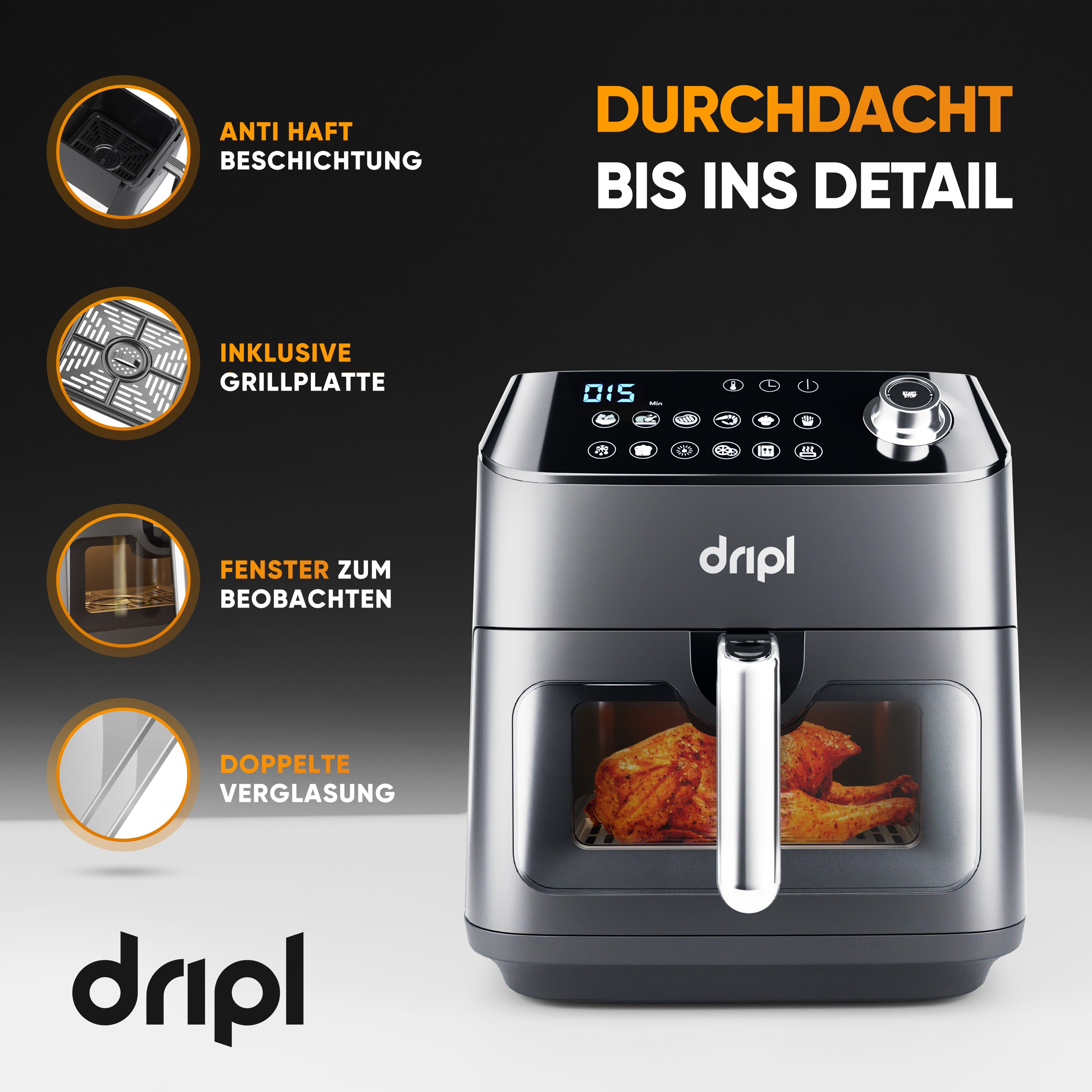 Dripl 5.7L Air Fryer with LCD Touchscreen